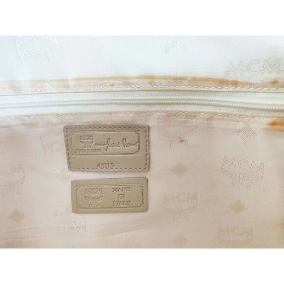 XL MCM MUNCHEN D8848 TEXTURED IVORY GENUINE LEATHER TOTE SHOULDER BAG HANDBAG - Picture 11 of 11